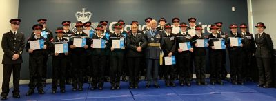 16 October 2022 – Police Cadet Graduation at the Sabrina Centre, with Inspector Jo Mercurio and my HS Cadets, Bradley Crowther & Faye James.