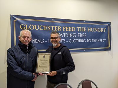 21 November 2022 – Hash Norat, founder and ‘chief deliverer’ of Gloucester Feed the Hungry, receives a High Sheriff’s Award for his services to the community.