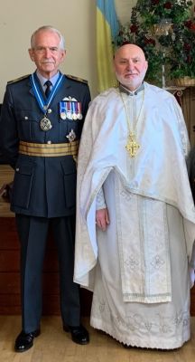 12 February 2023 – With Reverend Father Lubomyr Pidluskyj at the Ukrainian Catholic Church of the Good Shepherd in Gloucester where High Sheriff’s Awards were presented to Laura Bullivant for individual exceptional work supporting citizens in Ukrainian as well as refugees in Gloucester, and to the Ukrainian Community in Gloucester, many of whom arrived here as refugees after WWII, for their work with newly-arrived refugees from the present war. 