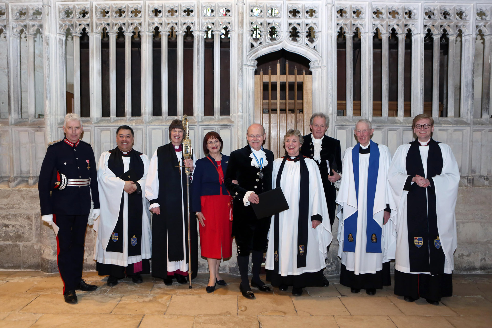 Lord Lieutenant, the Dean (Andrew Zihni), Bishop Rachel Treweek, Julia Hurrell, Mark Hurrell, Rev Nikki Arthy, Henry Robinson, Rev Martin Green and Rev Canon Craig Huxley-Jones